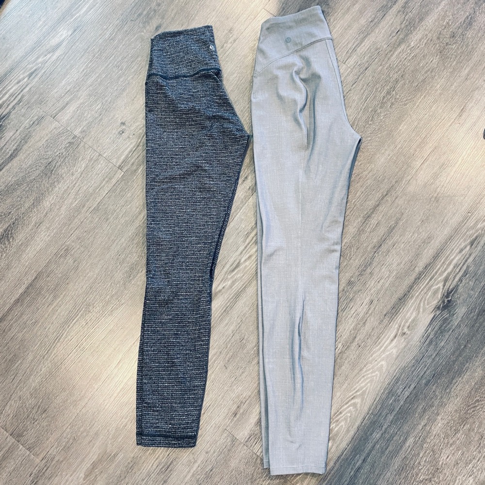 2-LOT Lululemon Leggings Womens High Rise Space Black & Solid Grey Activewear